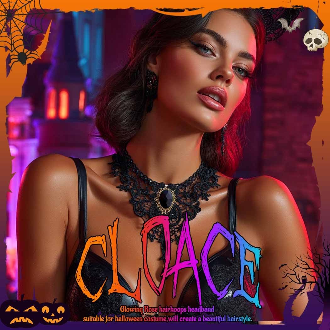 CLOACE Halloween Choker Necklace Set Flower Crystal Pendant Necklaces Earrings Gothic Jewelry Accessories for Women - Image 3