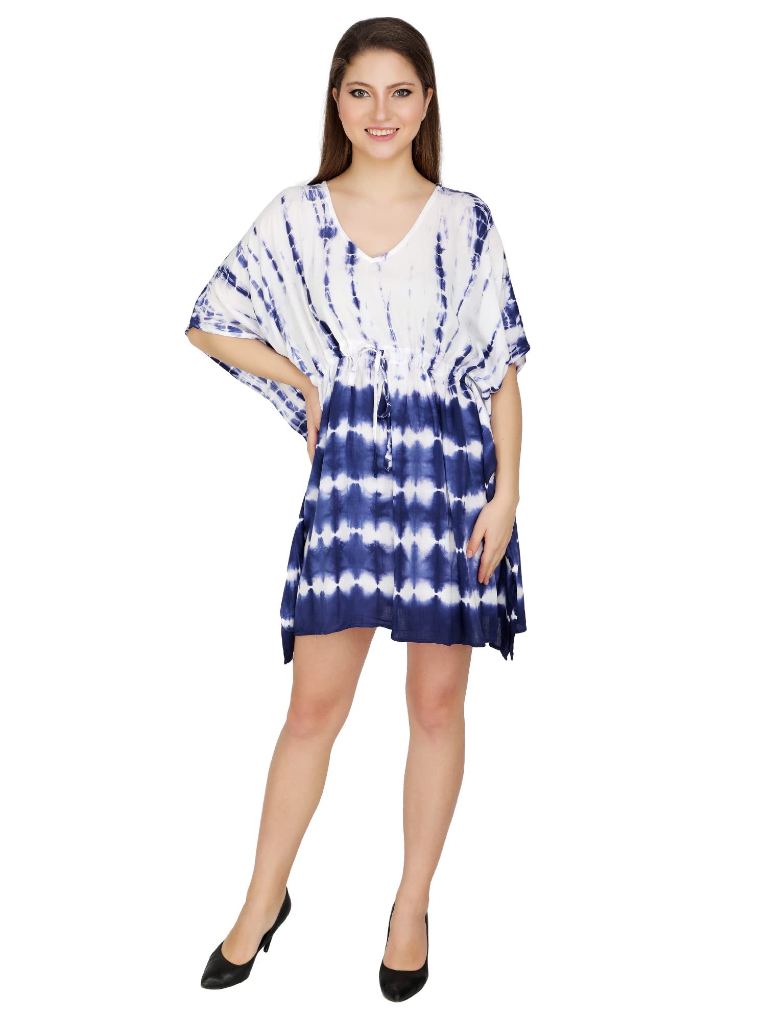 Women' s and Girl's Solid V-Neck Short Kaftan-Caftan Maxi Beach Bikini Cover Up Swimsuit Bathing Suit Beach Dress (S-XL) (Blue), Blue, 44-image-33