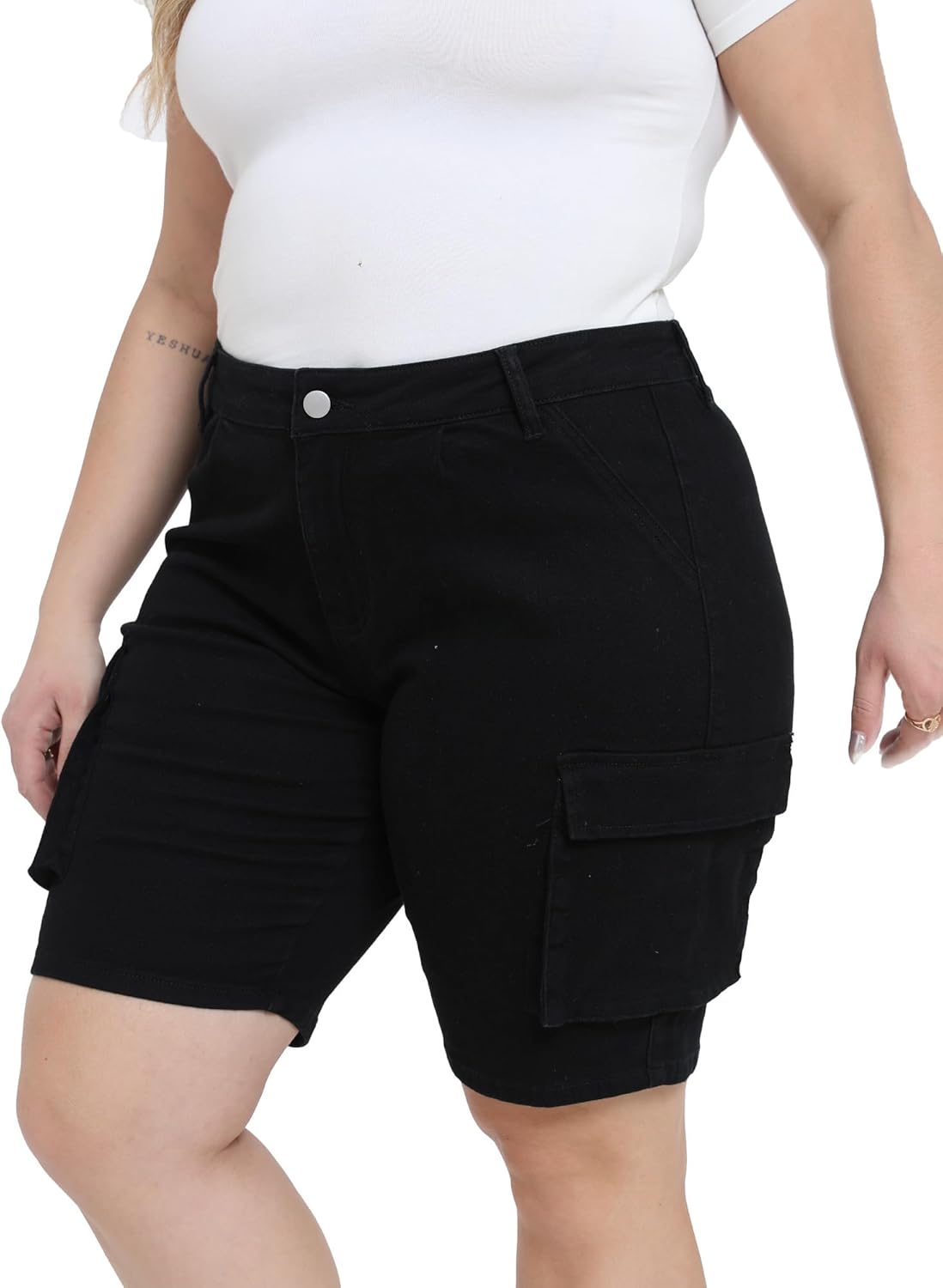 Womens Plus Size Jean Shorts Stretchy Cargo Bermuda Shorts High Waisted Y2k Denim Shorts - Image 5
