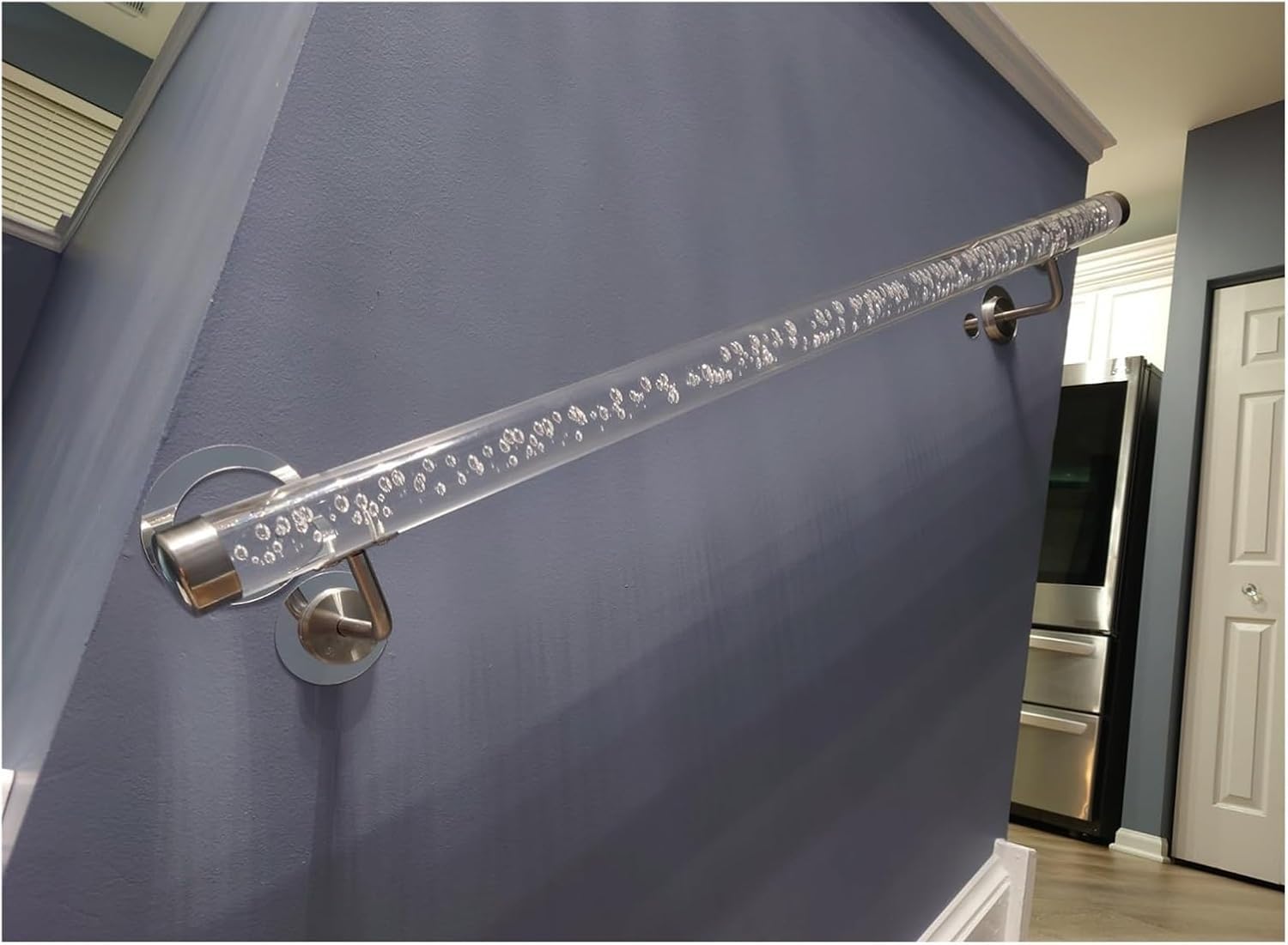 Indoor Stair Handrail Acrylic Transparent Hand Rails for Indoor Stairs, Wall Mount Hand Railing with Silver Brackets & End Caps, 3ft/4ft/5ft/6ft/10ft/12ft/14ft/20ft(Silver,245cm(8ft))