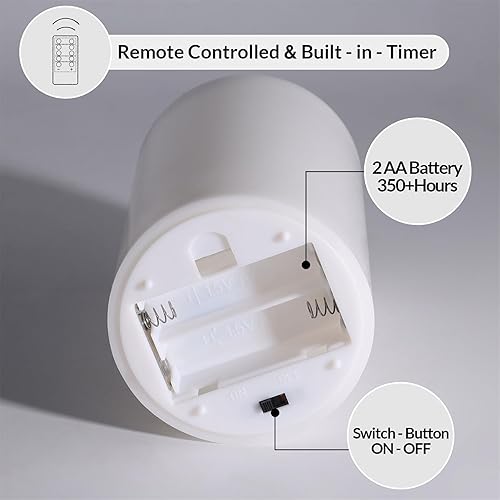 Miniatura 4 de Girimax Velas de pilar sin llama con parte superior plana blanca con control remoto, cera real parpadeante LED velas funciona con pilas  3 "H 4" 5"