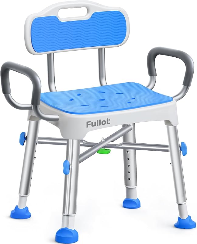 FULLOT Reinforced Shower Chair for Inside Shower with Back & Arms, 500 lbs | Stable X-Bracing Design, Heavy Duty & Adjustable Shower Chair for Elderly and Disabled, Non-Slip Bath Chair for Tub, Shower