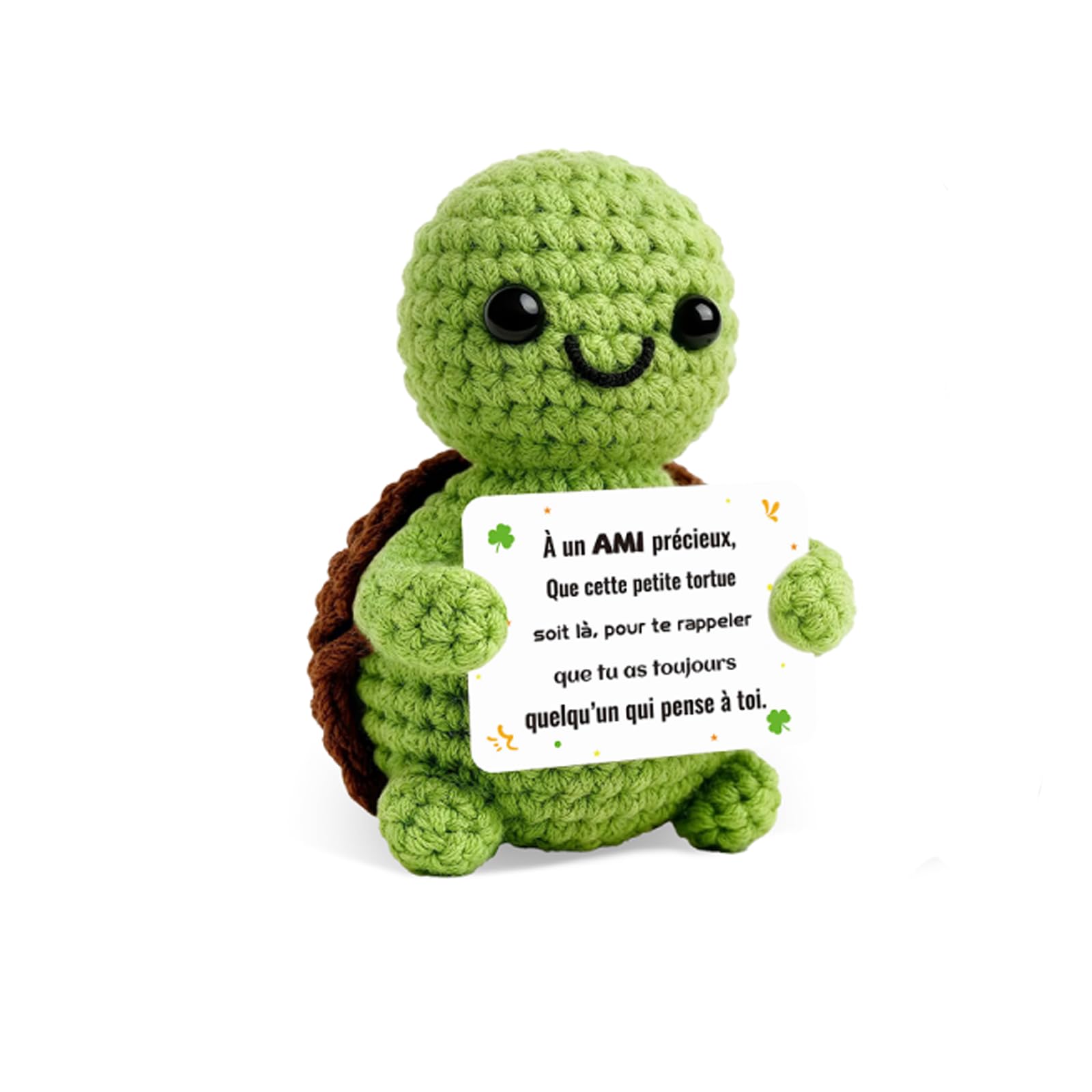 Cadeau Meilleure Amie : Tortue Positive, Peluche Tortue Crochet et Porte-Clés avec Message d‘Amitié - Un Câlin de Poche et Idée Cadeau Amie Femme Amusant pour Anniversaire ou Noël - 1