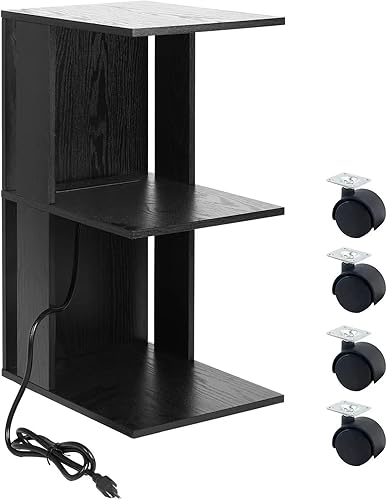 Miniatura 1 de Rietolax Mesa auxiliar estrecha con estación de carga, ruedas, ruedas rodantes, mesita de noche pequeña para sala de estar, mesita de noche para