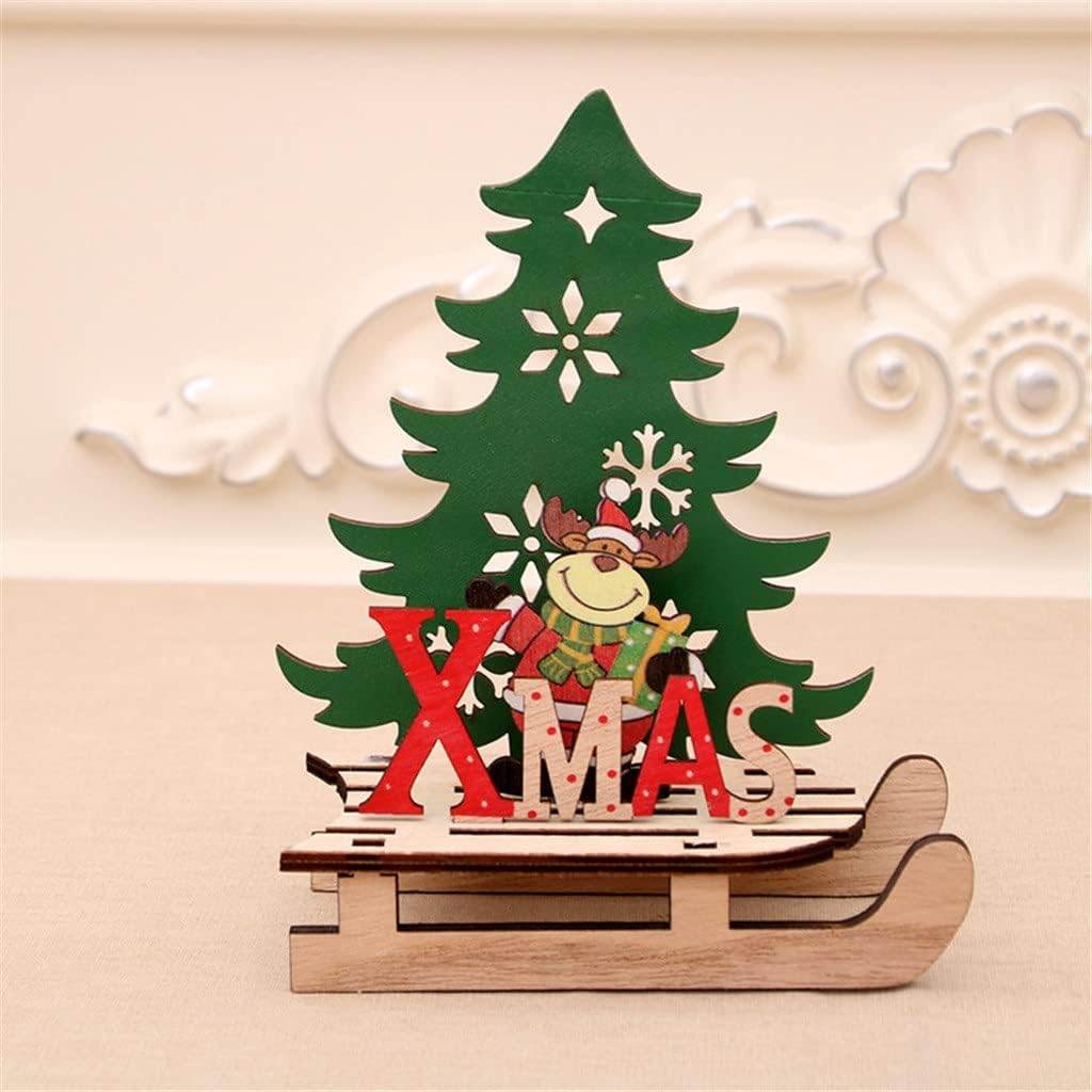 1PC Wooden Ornaments Christmas Tree Decoration Pendant Wooden Assembled Sled for Home (Color : A Size : 1721cm) (C 11.5 * 11cm)