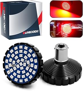 VehiCode 1156 Harley LED Rear Turn Signal Light Bulb Red Kit - Bright P21W BA15S Single Contact Replacement for Motorcycle Harley Davidson Softail Bullet Style Blinker Lamp (2 Pack)