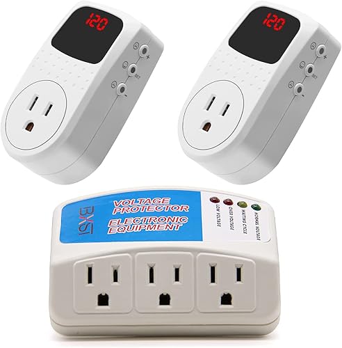 BSEED Protector contra sobretensiones para electrodomésticos, multifunción, paquete de 2 unidades, protector de voltaje, protector de sobretensiones