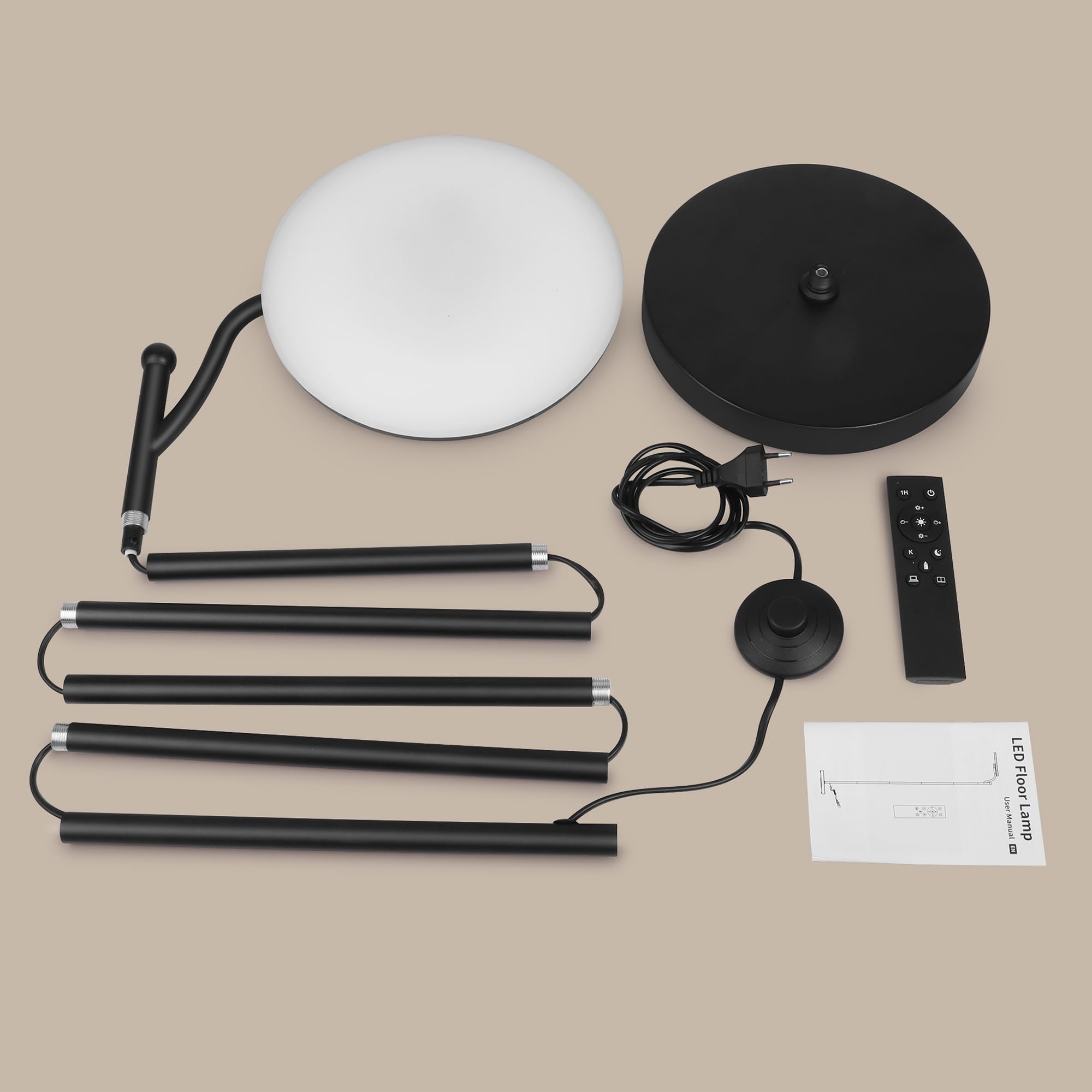 Lampada da Terra LED Dimmerabile 32W con Telecomando, 2700K-6500K Luce Regolabile, Piantana Moderna con Lampada da Lettura, Ideale per Soggiorno Camera Ufficio, Nero