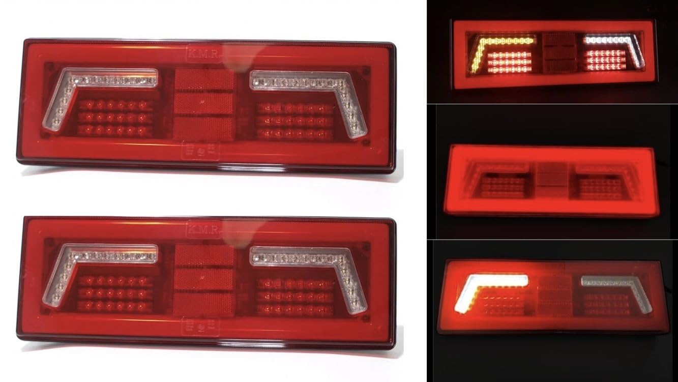 LED Rückleuchten Set 12V 24V mit Neon-Effekt 96/106 LED – 2x Rücklicht für LKW Schlepper Traktor Bagger – E9, Kombileuchte mit Rückfahrlicht & Nebelschluss (106 LED - Neon-Effekt-Licht)
