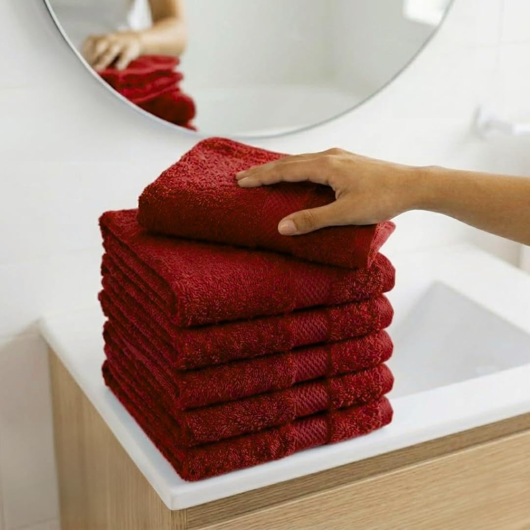Crystal Tex Premium flannels/face cloths 100% Cotton Washcloths (30x30 cm 600 GSM) โ Soft Flannel Face cloth, Face Towels for Beauty Routine, (Face flannels pack of 6, Red)