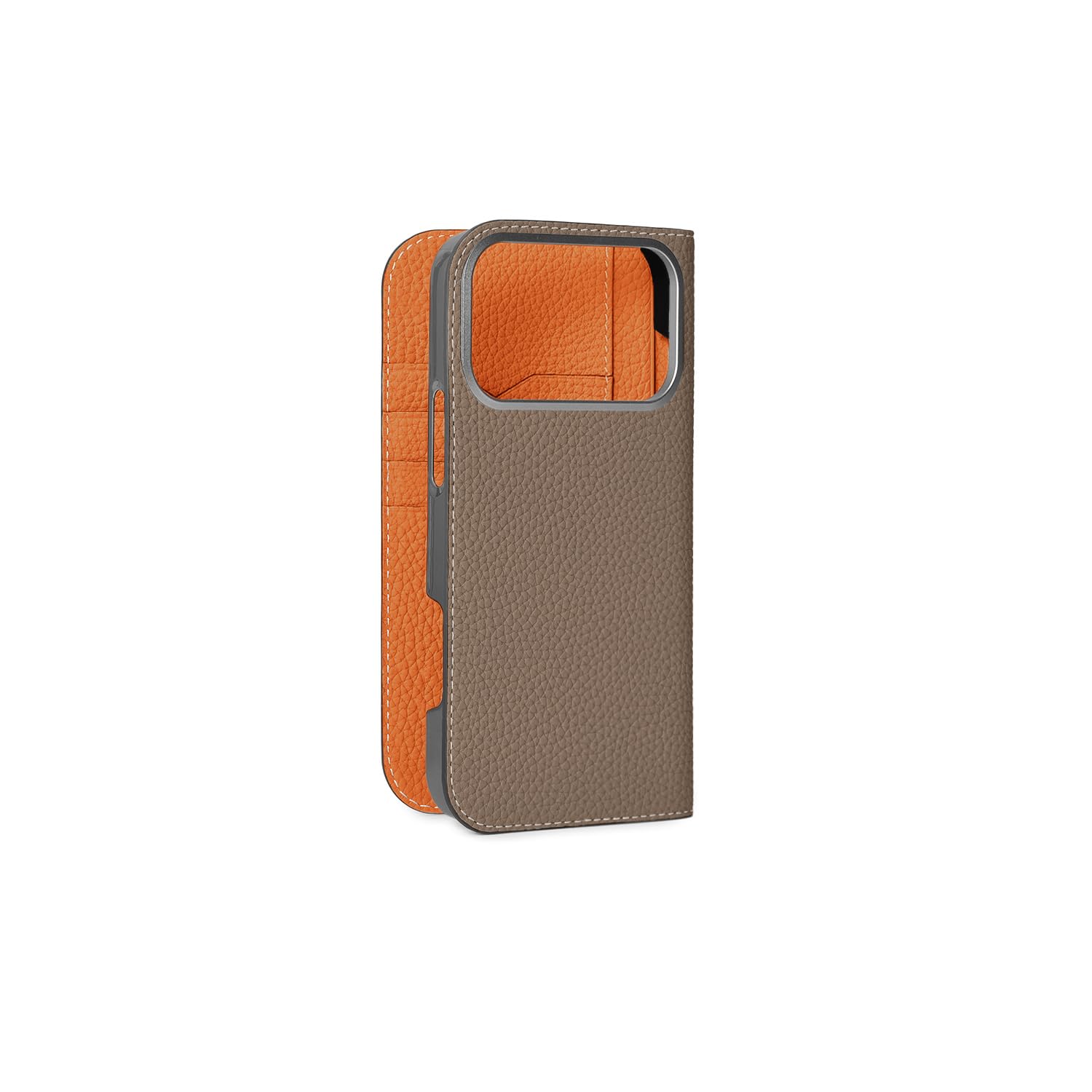 BONAVENTURA for iPhone 17 Pro Max Diary Case Shrink Leather Etoupe x Orange Premium European Leather Gift BODT17PM-ETOR