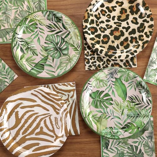 Image of Qinyoung 120pcs Safari Themed Plates Jungle Party Supplies Disposable Plates and Napkins Zoo Paper Tableware Set Baby Shower Decorations for Safari Picnic Wedding Tea Party