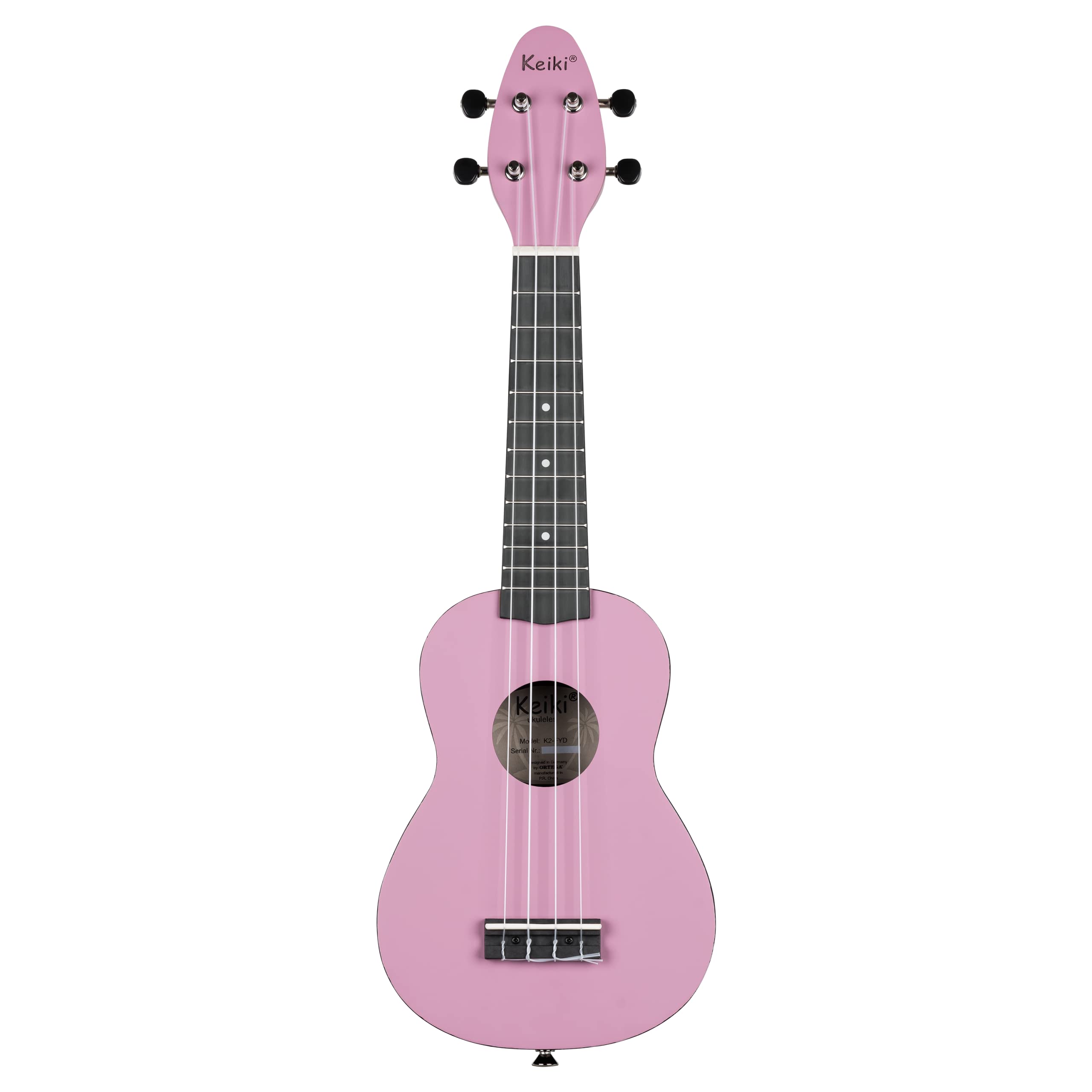Ortega Guitars Ukelele Soprano rosa - Keiki K2 - Kit de inicio incluye afinador, correa, 5 púas medianas y bolsa de dibujo - pastel/polvo de hada (K2-FYD)