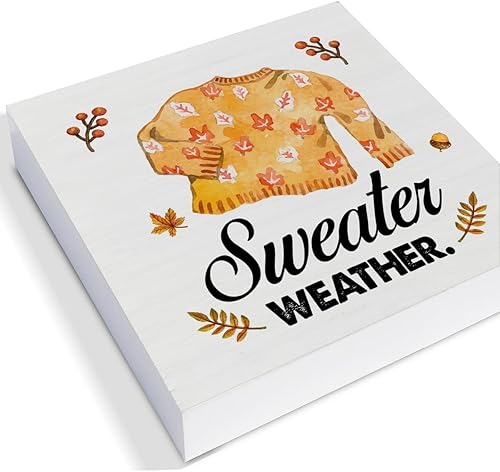 Miniatura 3 de Letrero de madera de otoño, decoración de escritorio, letrero de bloque de madera de otoño, suéter rústico, decoración de 5 x 5 pulgadas para el
