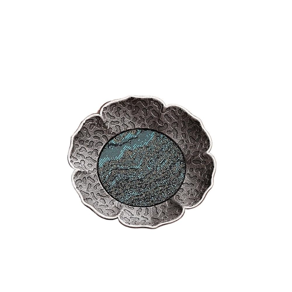 Chinese Antique Silver Alloy Coaster Bamboo Mat Heat Insulation Teacup Tray Chinese Kung Fu Gongfu Tea Set Accessories Teaware(Green)