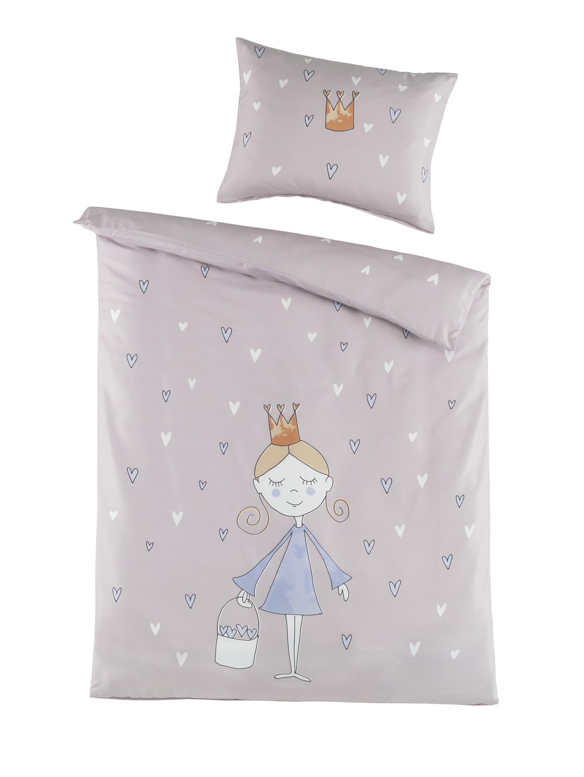 Parure de lit pour bébé fille et garçon - 100 x 135 cm + 40 x 60 cm - 100 % coton renforcé - Fermeture éclair - Princesse