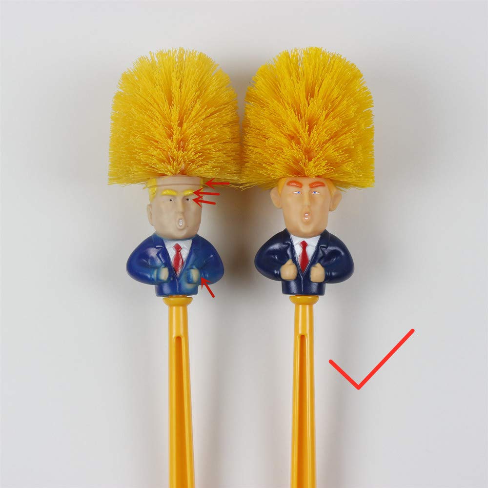 Trump Toilettenbürsten-Set 3-teilig – Mit Halter, Lustiger Cartoon-Kopf, Als Gag-Geschenk