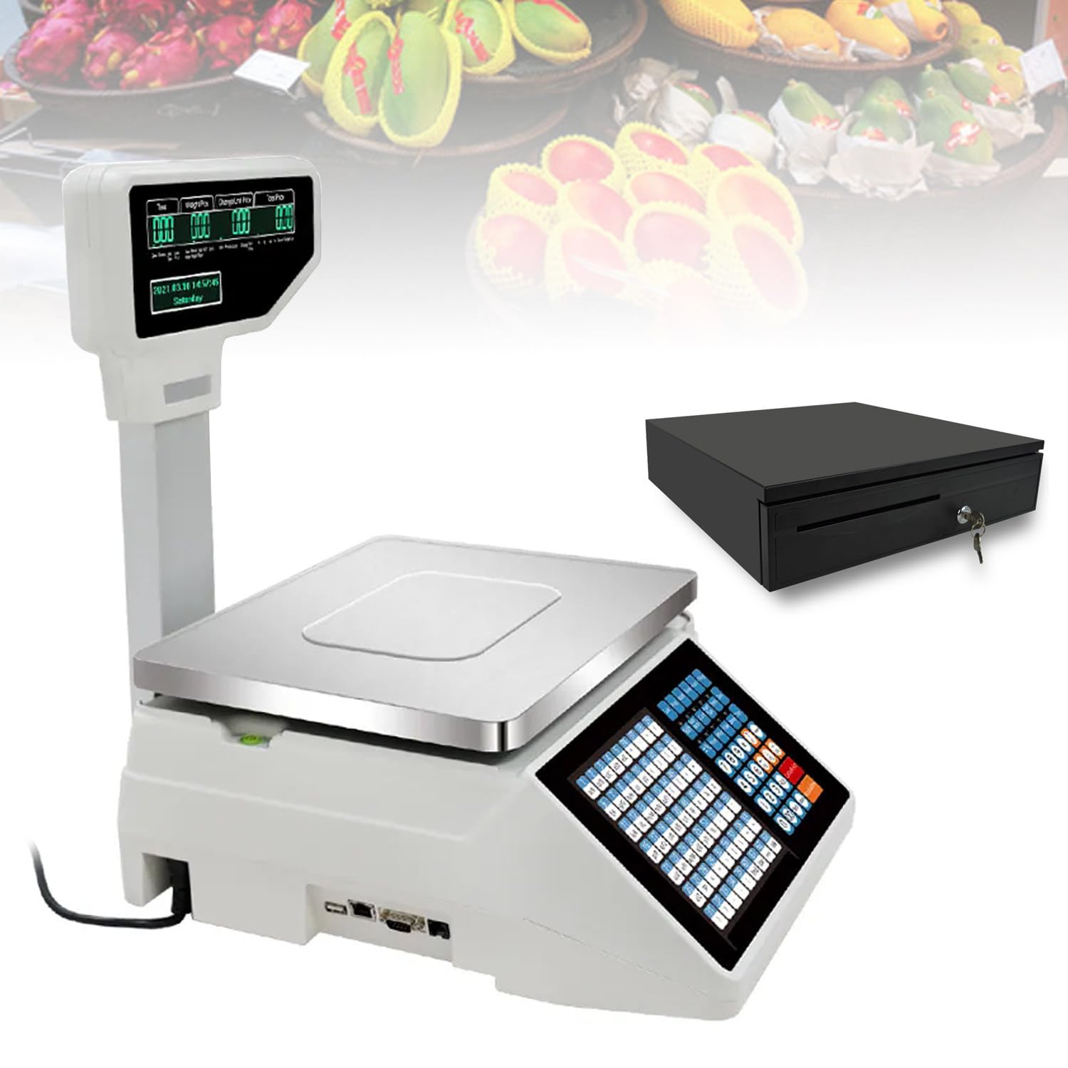 JKJZSALJ Label Printing Scales, Digital Weight Price Scale, Electronics Barcode Scale Cash Register, Commercial Digital Food Weight Scale,Machine+Cashbox