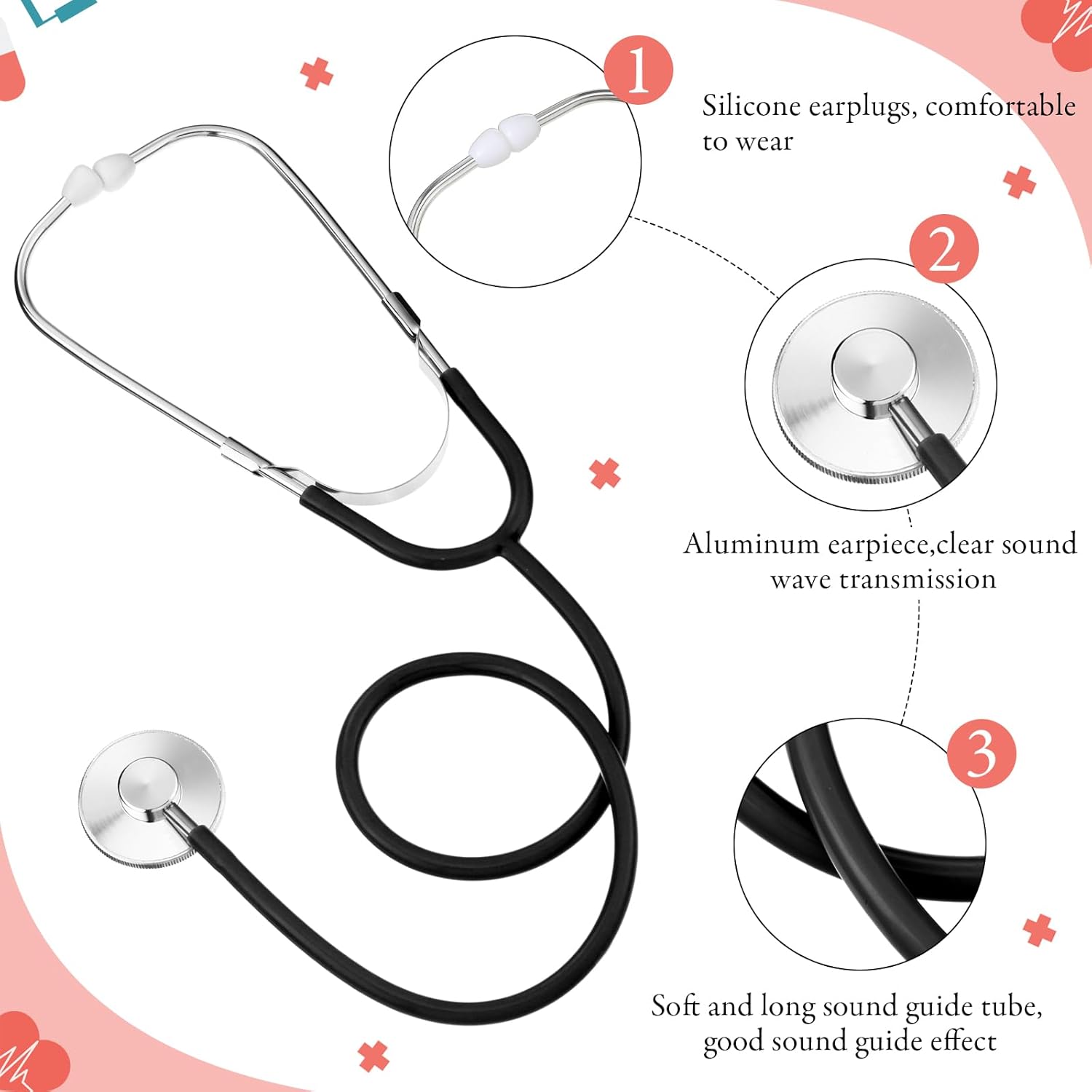 Hanaive 20 Pcs Kids Stethoscope Toys Bulk Real Working Stethoscope for Children Nurse Doctor Party Halloween Costume Role Play Career Day Cosplay Accessories(Black)