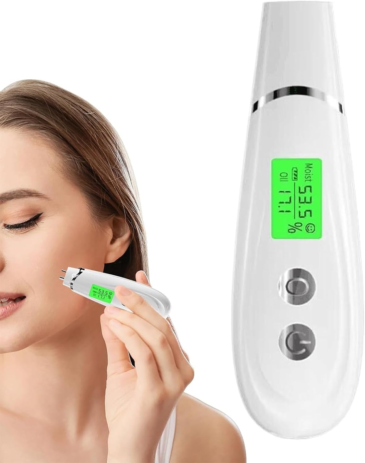 Skin Moisture Meter, Facial Moisture Analyzer, LCD Display Water Oil Monitor with 2 Monitor Modes & Safe and Harmless, Convenient to Use & 10 Groups Memory Function for Salon Travel Home