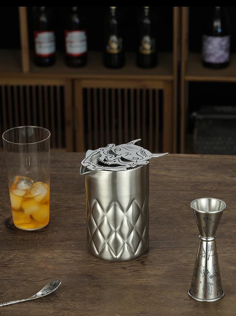 Colino da Cocktail Professionale Demone Giapponese Design, Colino da Bar senza Zampe, Acciaio Inox 304 Materiale Bevanda Mixologia Cocktail Bar Strainer Accessorio Barista (ONI e SHIRO)
