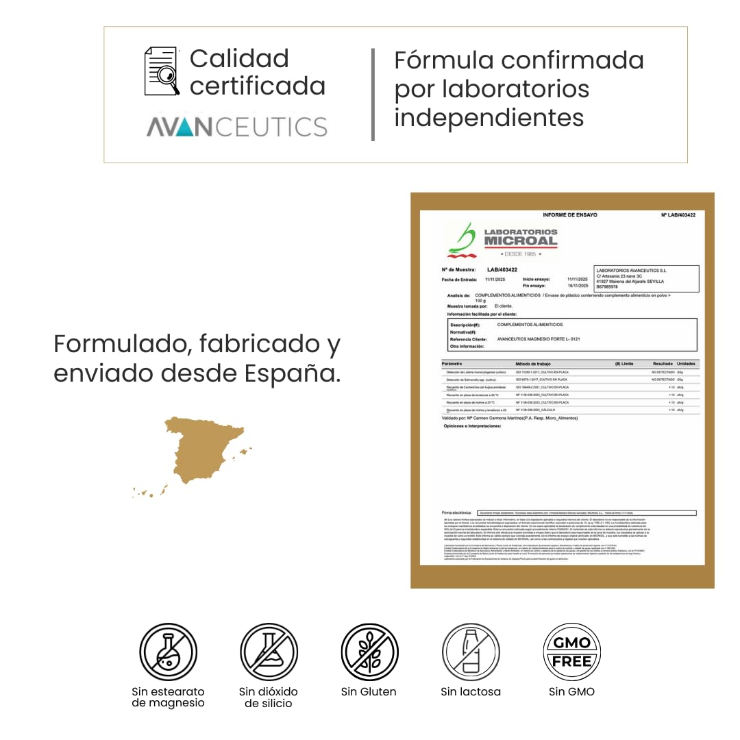 Triple Magnesio con Bisglicinato, Citrato y Malato de Alta Biodisponibilidad | 120 Cápsulas Fáciles de Tragar | Mejora Descanso, Sueño y Concentración – MagnesioForte Avanceutics Pack 2 Meses
