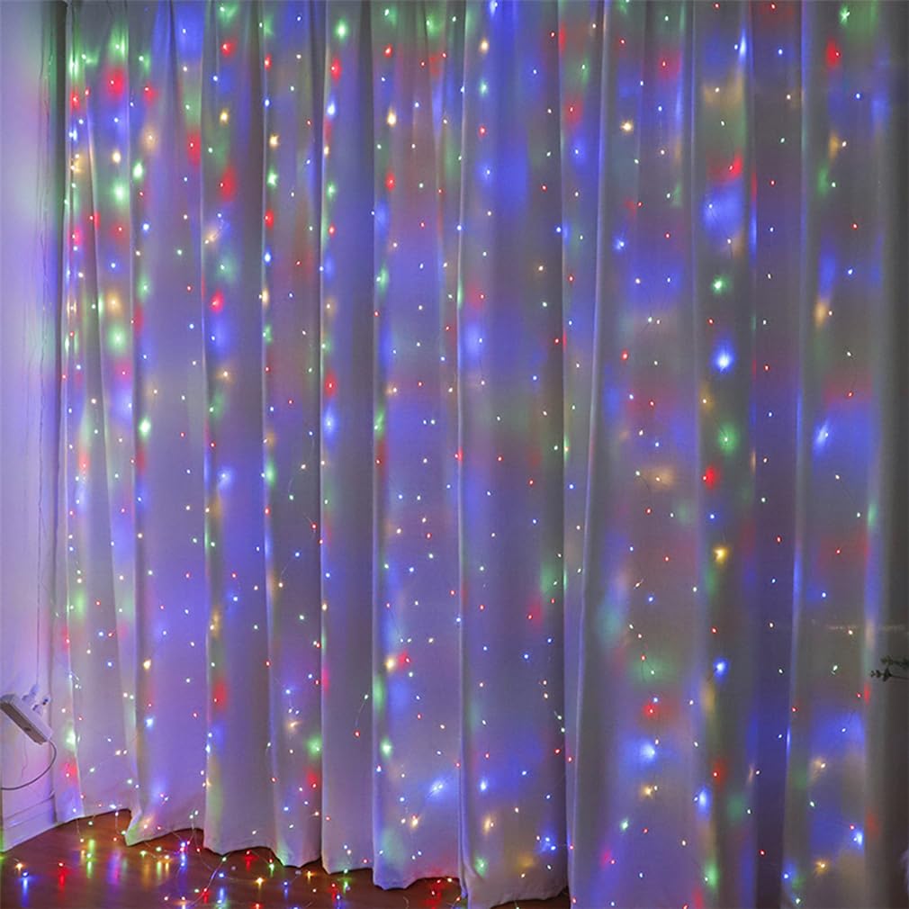 HADAVAKA Curtain Light Indoor Outdoor, LED Waterfall String Light With Hooks, 8 Modes Remote Control Fairy Light, USB Window Light, For Indoor Outdoor Bedroom Gazebo Party (Multicolor,3 * 3M)