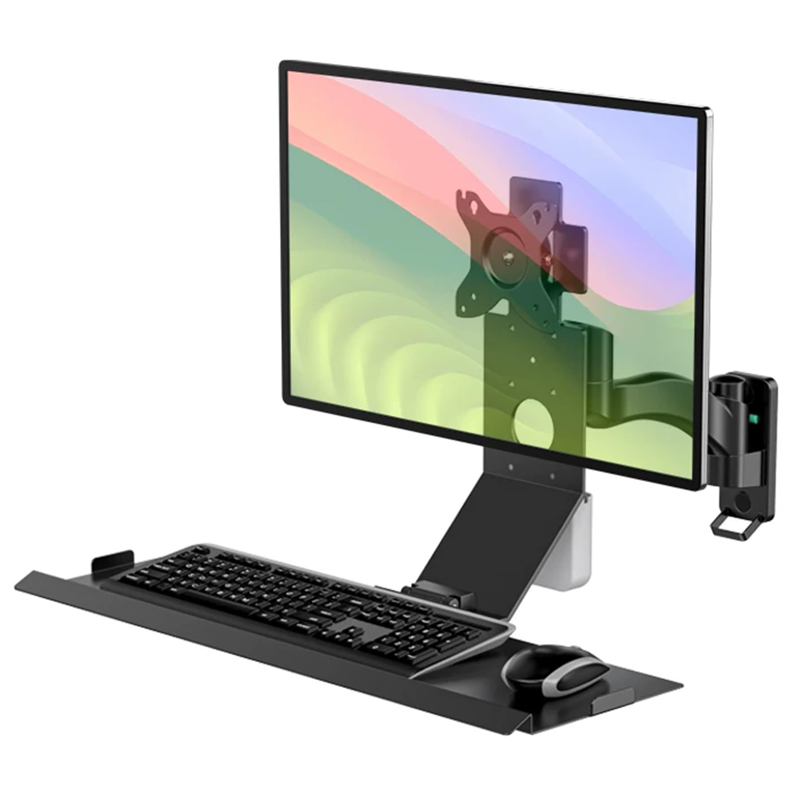 Xnxysmkj Black Sit-Stand Single Monitor Workstation, Monitor And Keyboard Wall Mount,W/Foldable Keyboard Tray,Mouse Space,For 15-32 Inch Single Screen,Load 10Kg,Industrial Use ( 450Mm)