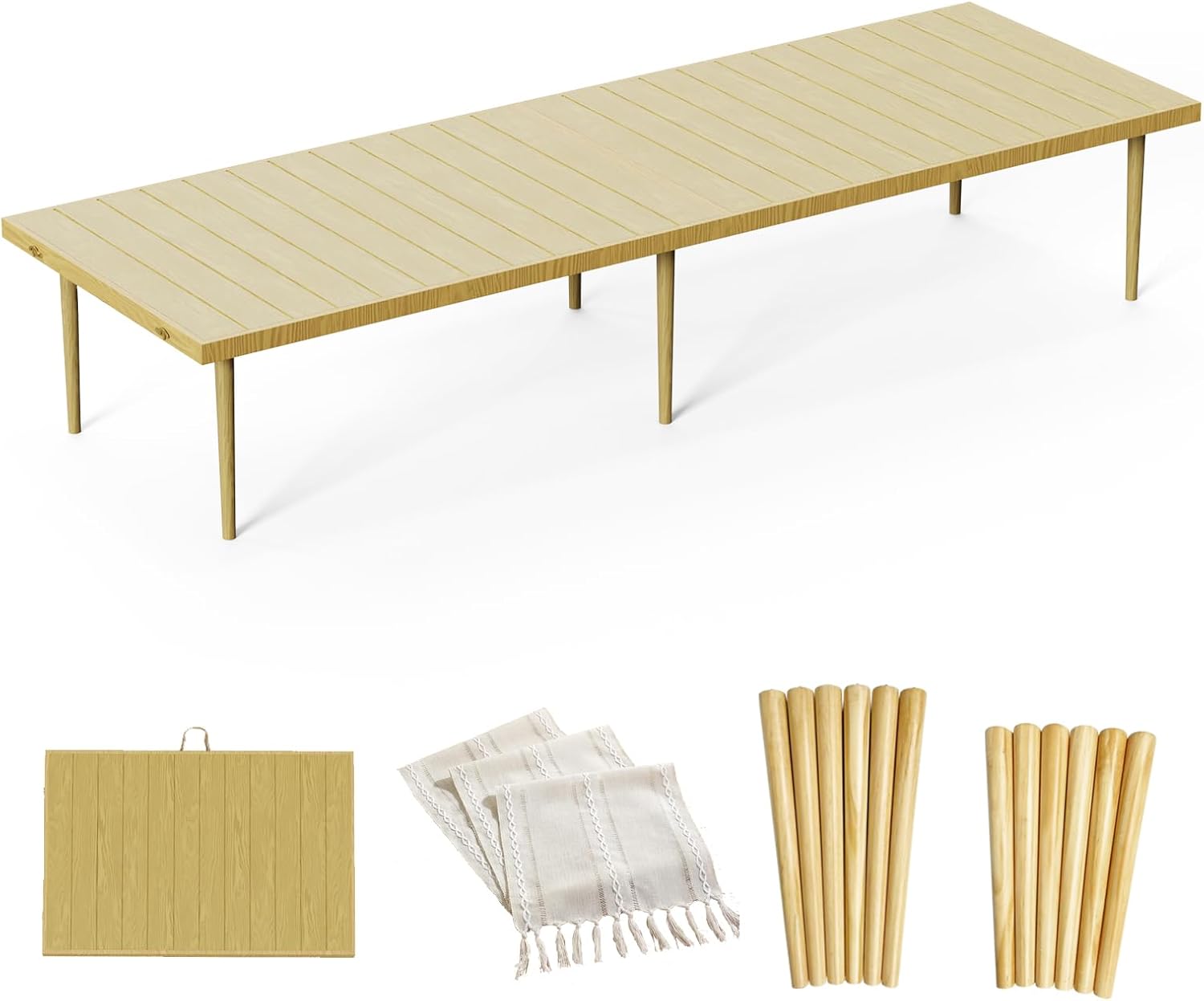 30x90 Inch Boho Low Picnic Wood Table - Foldable Design And And 2 Set Of Wood Table Leg For Sitting On The Floor Low Height Floor Picnic Table Encourage A Laid-back Vibe At Home Or In Nature