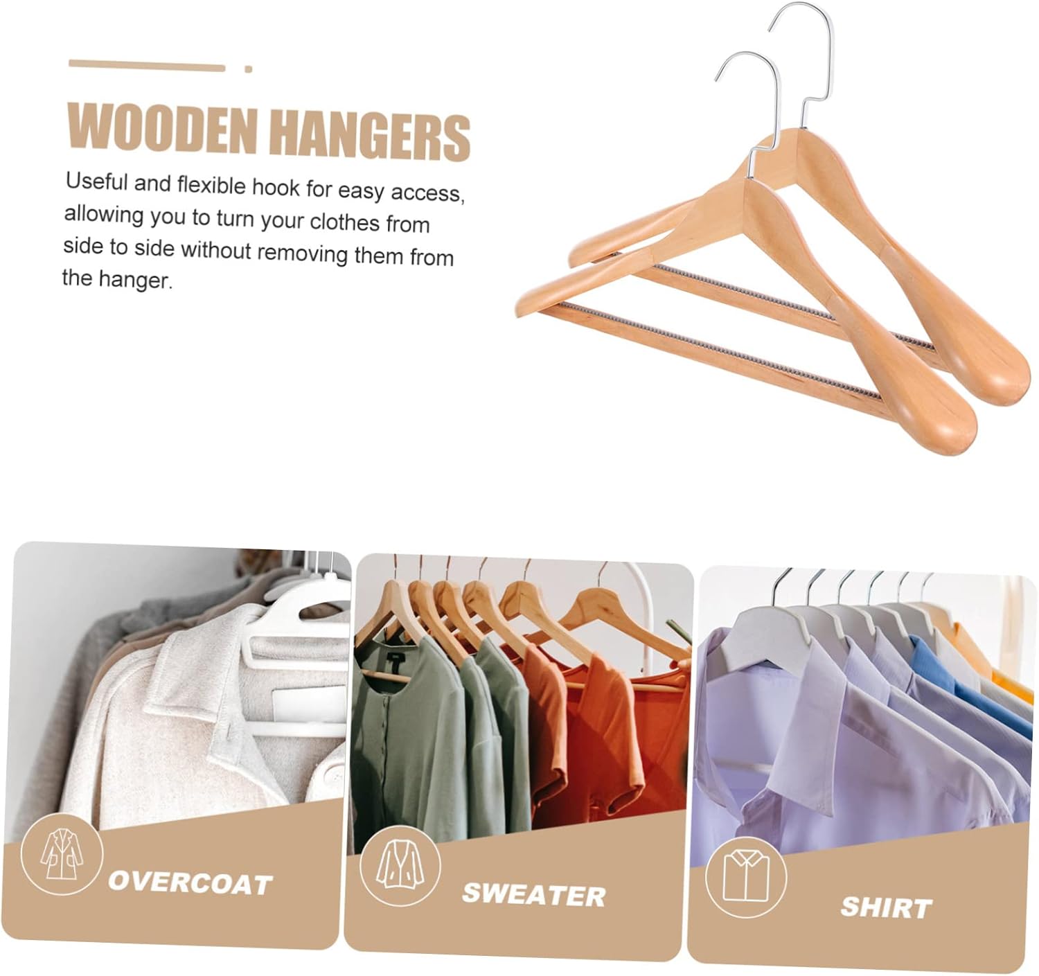 Ciieeo 4pcs Solid Wood Clothes Hangers with Wide Shoulders Non Slip Coat Hangers for Suits and Jackets Polished Edges Support for Closet Organization