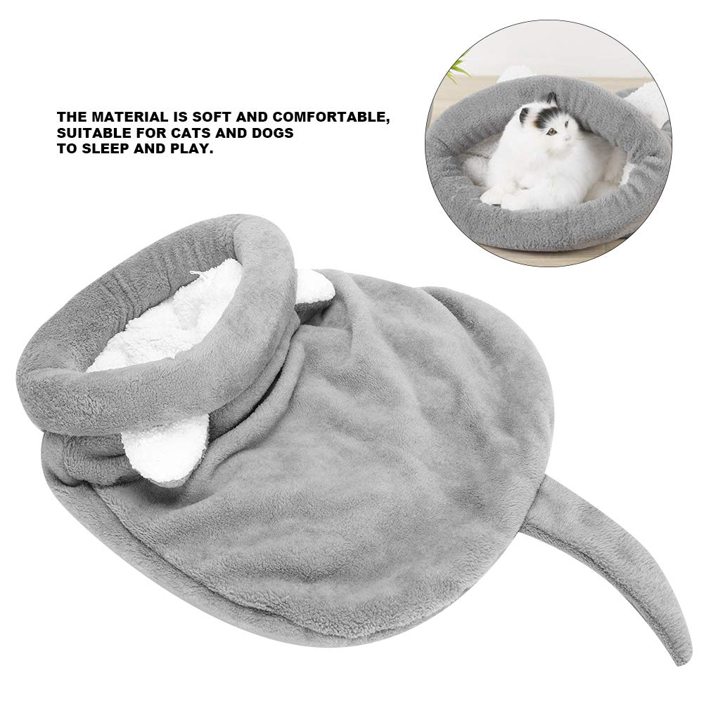 Pssopp Sac de Couchage pour Chat Doux en Peluche Auto-Chauffant Lavable Lits de Chat Câlin Sac Couverture Tapis Kitty Sac pour Chat et Chiot(Gris)