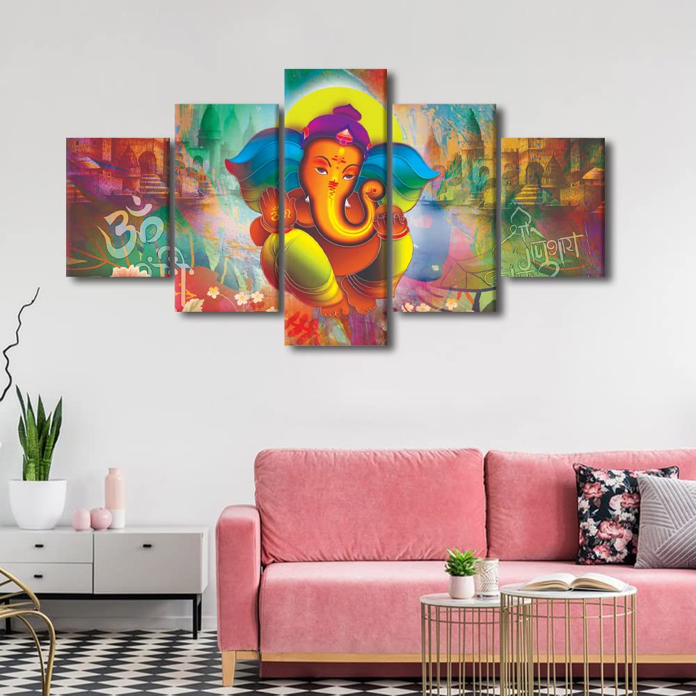 Amazon.com: 5 Panel Wall Art God Ganesha Canvas Paintings Office