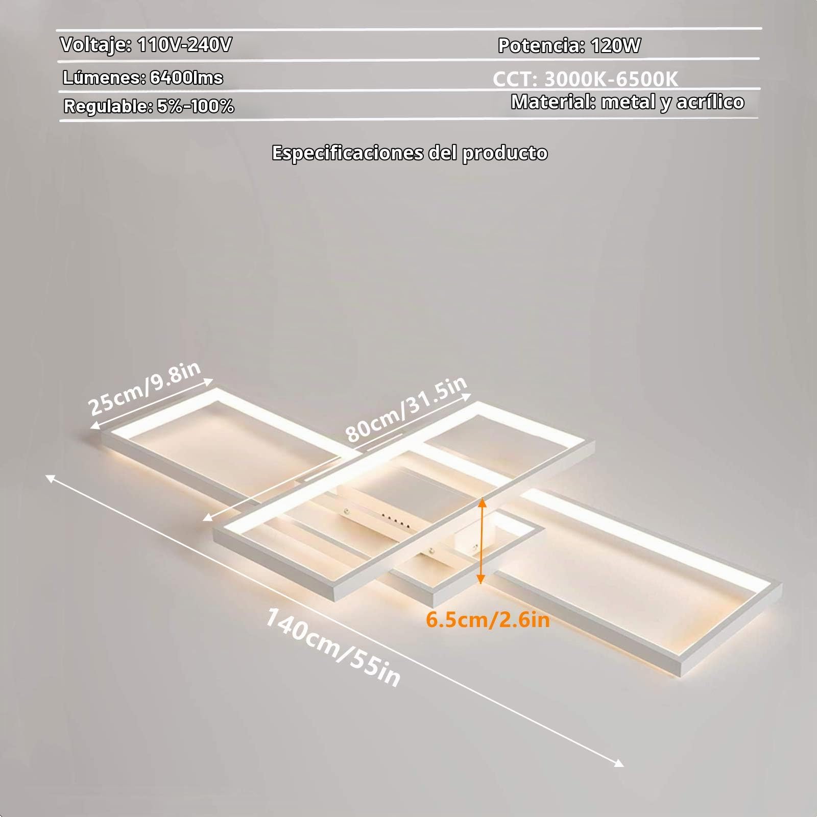 Diossad Lámpara De Techo Moderna Plafón LED Techo,Luz De Techo De Con Luz Nocturna Y Función De Memoria Para Dormitorio Salón Estudio Oficina Decorativo Lamparas De Arafia,Blanco,140x80x6.5cm