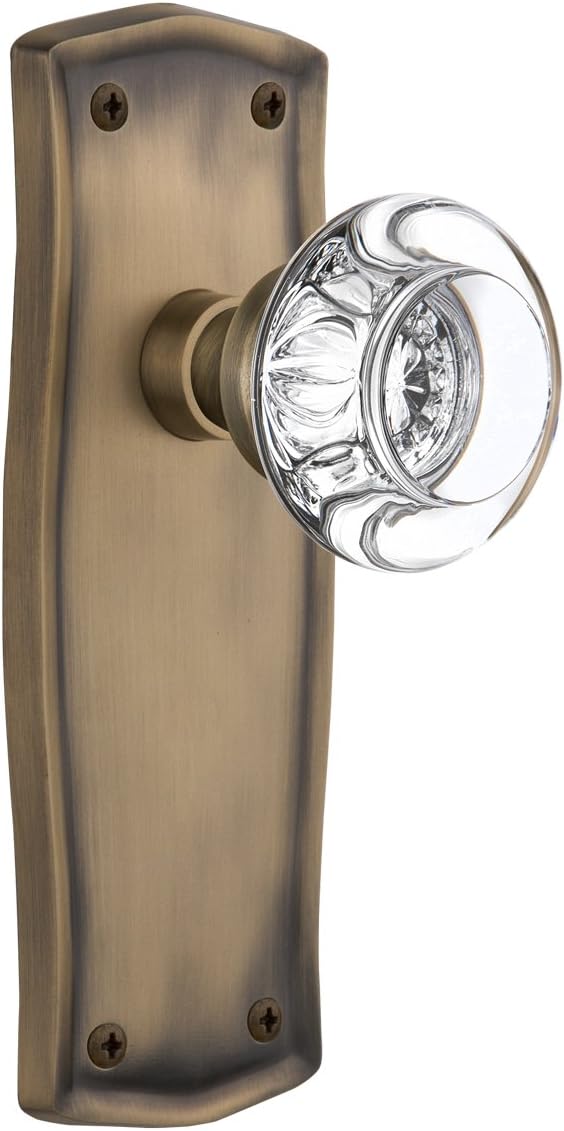 Nostalgic Warehouse Prairie Plate with Round Clear Crystal Glass Knob, Privacy - 2.375", Unlacquered Brass