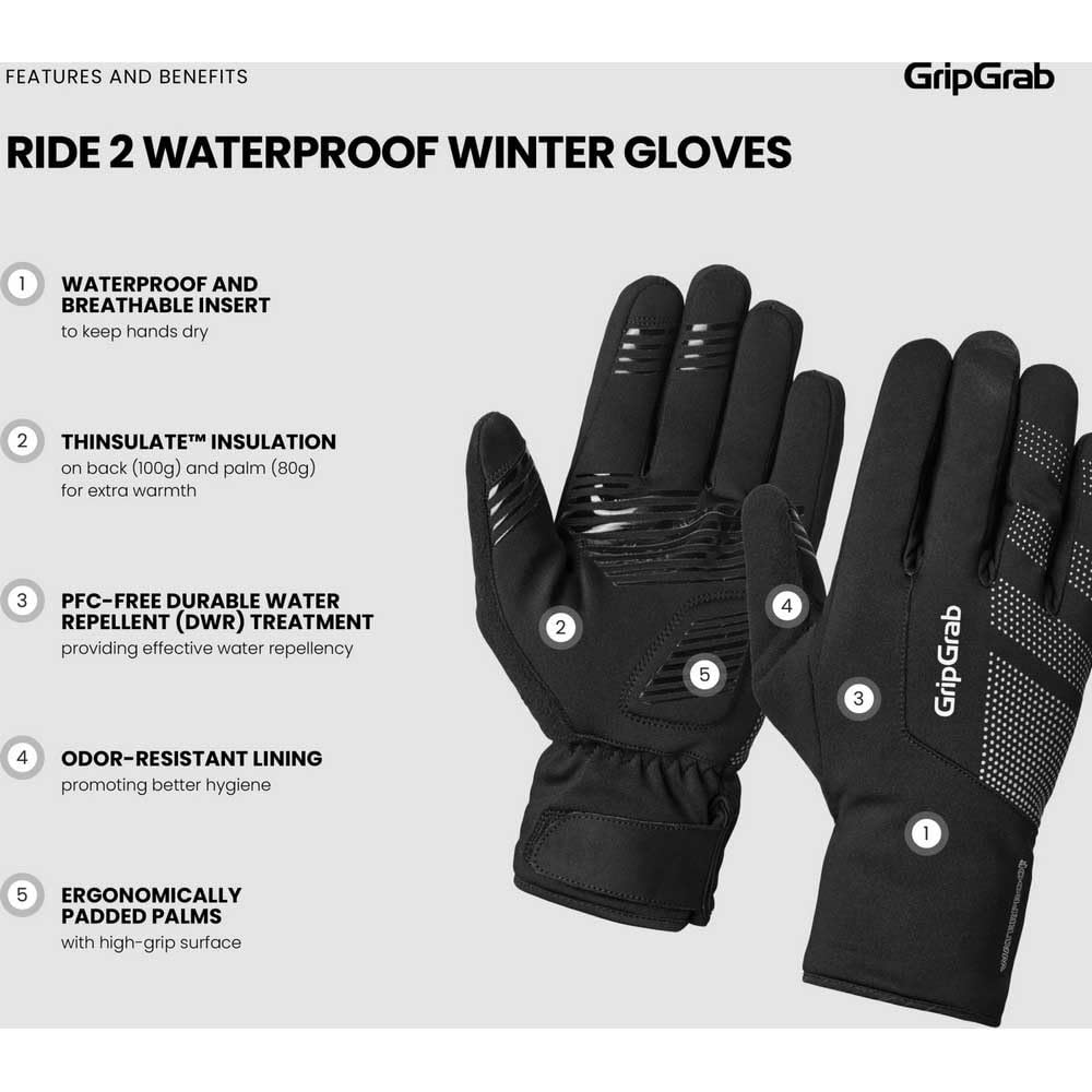 GripGrab Ride 2 Gants de Cyclisme imperméables pour l'hiver - Gants de vélo Chauds et Coupe-Vent - Thermiques - Gants d'hiver