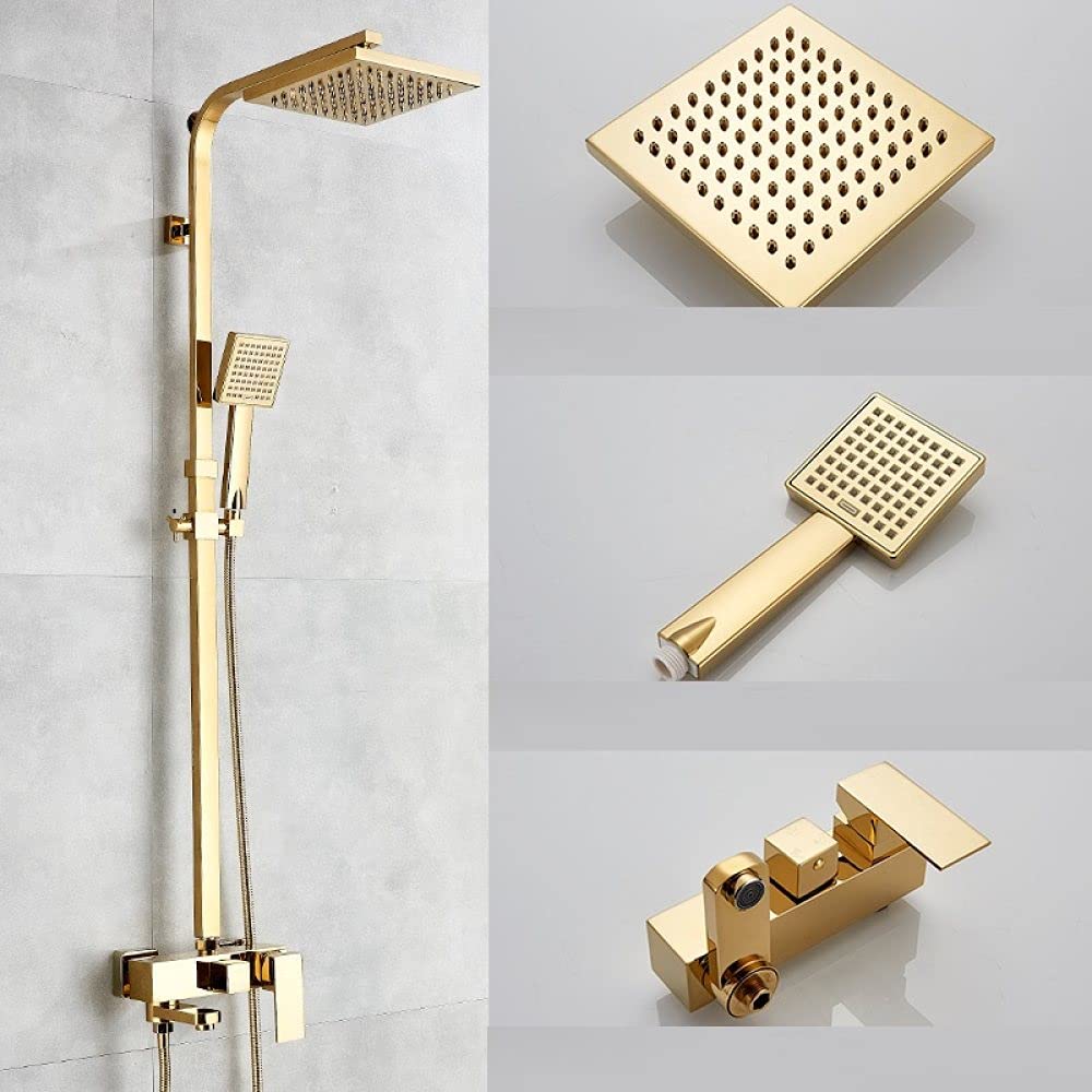 GLJTUO Luxury Gold Shower Faucet Set Brass Rainfall Shower 3-Way Mixer Tap Wall Mount Bath Shower System Kit Swivel Tub Shower Faucet