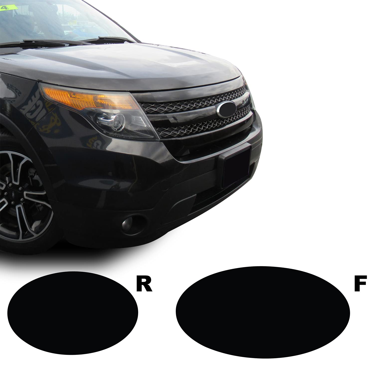 Gomu Front Rear Emblems Blackout Precut Vinyl Wrap Overlay Kit Compatible with Ford Explorer 2011 2012 2013 2014 2015 - Metallic Matte Chrome Black