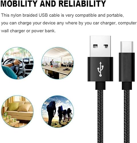 Miniatura 4 de RoFI Cable USB tipo C, paquete de 2 cable USB C de 4 pies de nailon trenzado de carga rápida para Galaxy S10 S9 S8 Plus Note 9 8, Pixel, Moto Z, LG