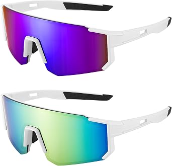 2pc Cycling Glasses, UV400 Protection Sports Sunglasses, Polarized Running Sunglasses, TR90 Superlight MTB Glasses Women Men for Outdoors Bicycle Fishing Hiking Mountain Climbing 2 Colors