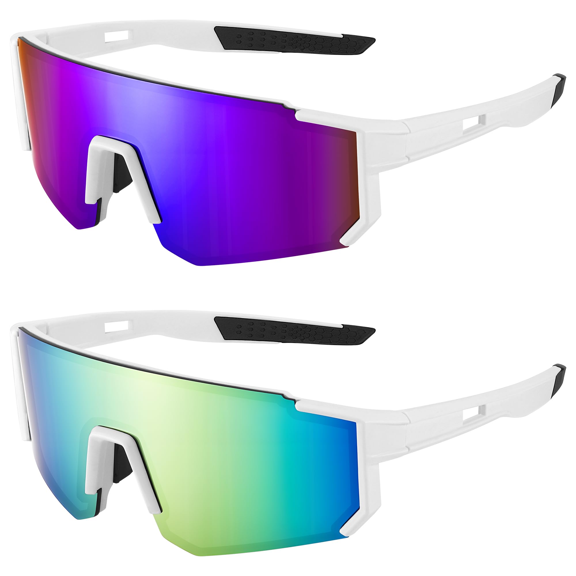 2pc Cycling Glasses, UV400 Protection Sports Sunglasses, Polarized Running Sunglasses, TR90 Superlight MTB Glasses Women Men for Outdoors Bicycle Fishing Hiking Mountain Climbing (2 Colors)