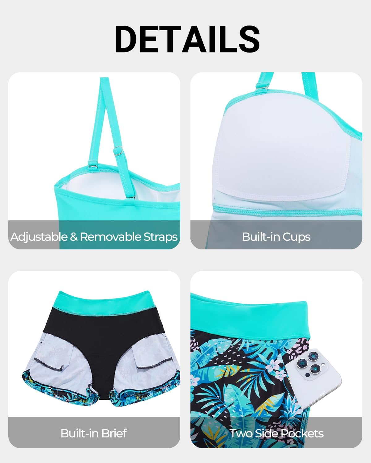 Women's Tankini Swimsuits with Shorts - Two Piece Tummy Control Bathing Suit Twist Bandeau Swimwear with Pockets 2025 - Image 5