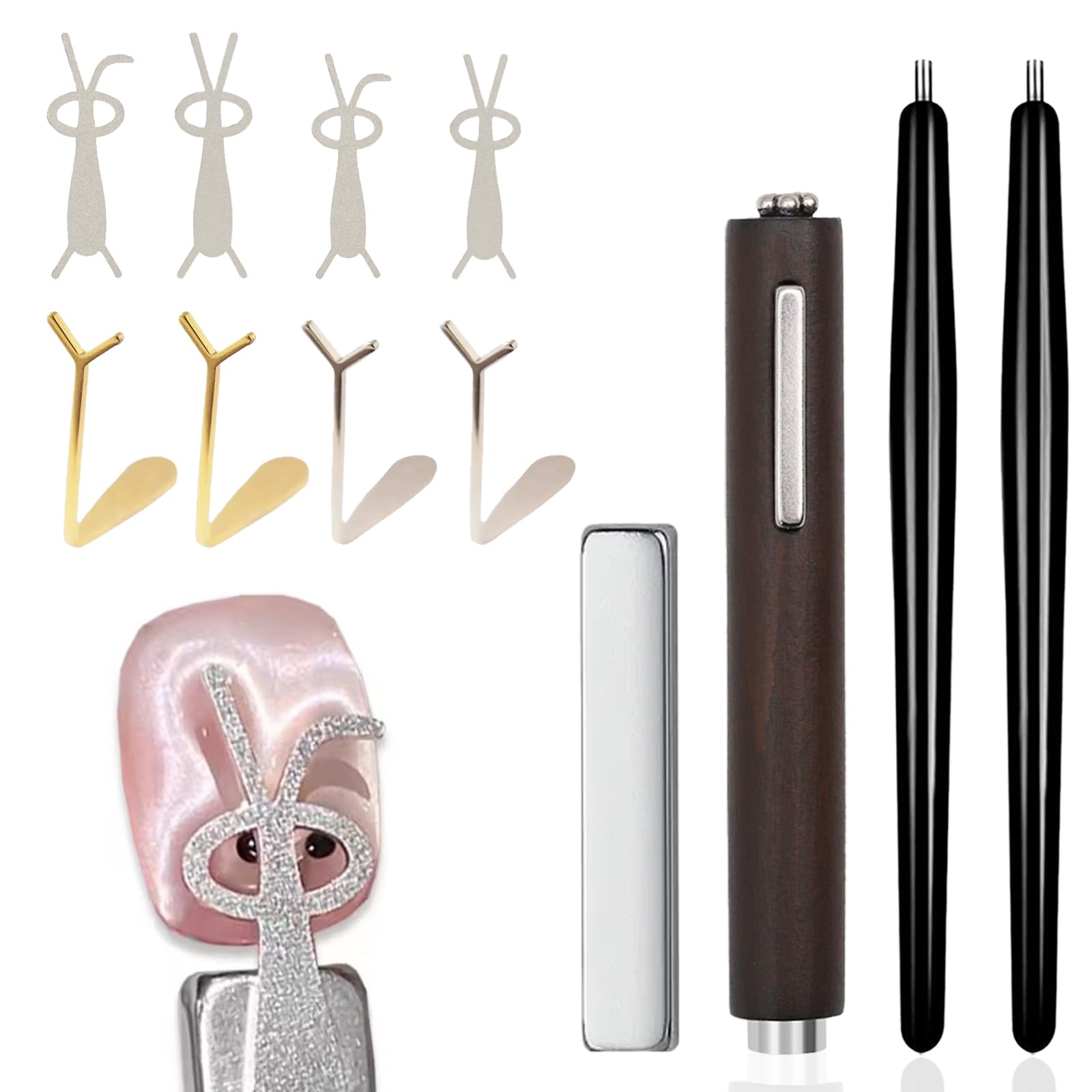 Heart Rabbit Nail Magnet, 3 In 1 Cat Eye Magnets for Nails, 2pcs Magnet Stick, 4pcs Y-Shaped and 4pcs Rabbit-Shaped Guide Tip Tools, Cat Eye Magnetic Gel Polish for DIY Home & Salon kit 1-Heart&Rabbit