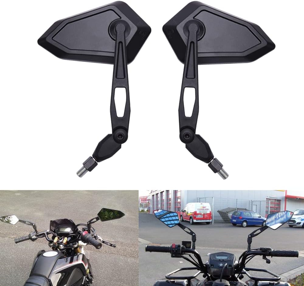 DREAMIZER Balck 8mm 10mm Motorcycle Rear View Mirrors for Handlebars - with Clamp Mount,Fits for Bobber Street Bike Cruiser ATV Quad Scooter
