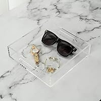 Vista 52 de Bandeja de servir de acrílico blanco brillante con asas resistentes - 10x15 pulgadas - Bandeja para servir café, aperitivos, desayuno, mayordomo