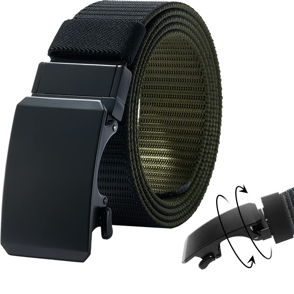 LionVIIRatchet Belts Rotatable Buckle, 2 Colors in 1 Double-sided 1 3/8" Nylon Strap, Trim to Fit 27-46" Waist