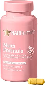 HAIRtamin MOM Vegan Prenatal & Postnatal Multivitamin Supplement & Hair Vitamin Pregnancy, Postpartum, Breastfeeding Probiotic One-a-Day Hair Vitamins with Biotin, Zinc, Iron (30 Counts)