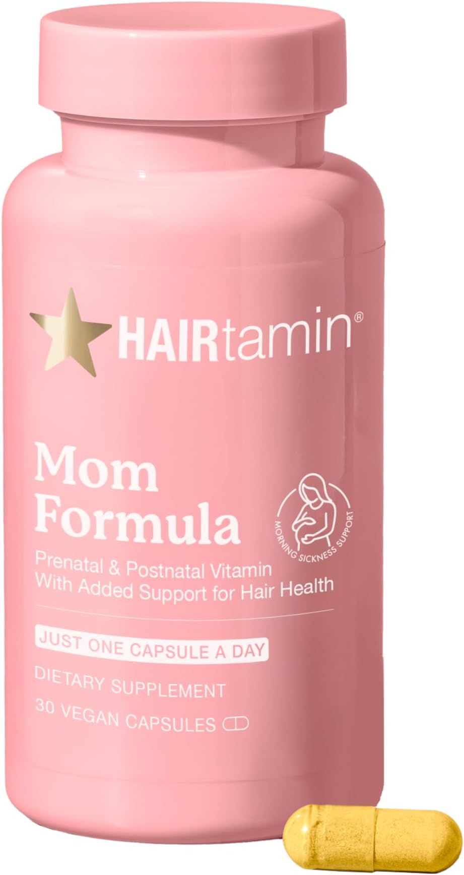 MOM Vegan Prenatal & Postnatal Multivitamin Supplement & Hair Vitamin Pregnancy, Postpartum, Breastfeeding Probiotic One-a-Day Hair Vitamins with Biotin, Zinc, Iron (30 Counts)