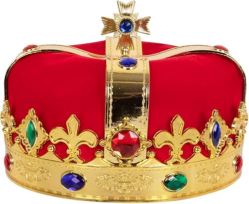Kangaroo Royal Gold King Crowns for Men & Women - Medieval Prince Plastic Crown - Mardi Gras Headpiece for Halloween, Cosplay Dress up Apparel