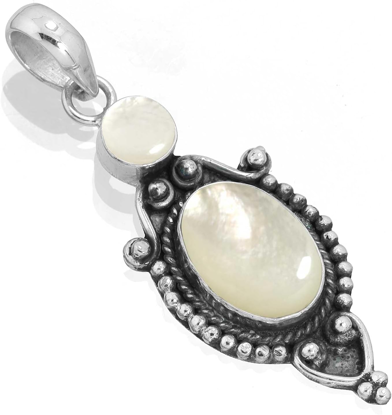 JEWELOPORIUM Natural Gemstone Pendant Necklace For Women Amethyst, Carnelian, Rose Quartz, Crystal Oval - Round Boho 925 Sterling Silver Plated Handmade Jewelry