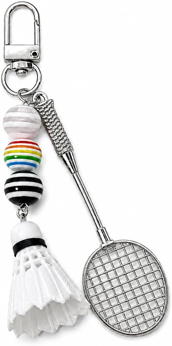 Badminton Keychain – Sport Keychains Bag Charm for Women with Mini Racket and Shuttlecock Pendant Decoration, Inspirational Key Chains Gifts for Badminton Lovers, Girls, Friends, Students